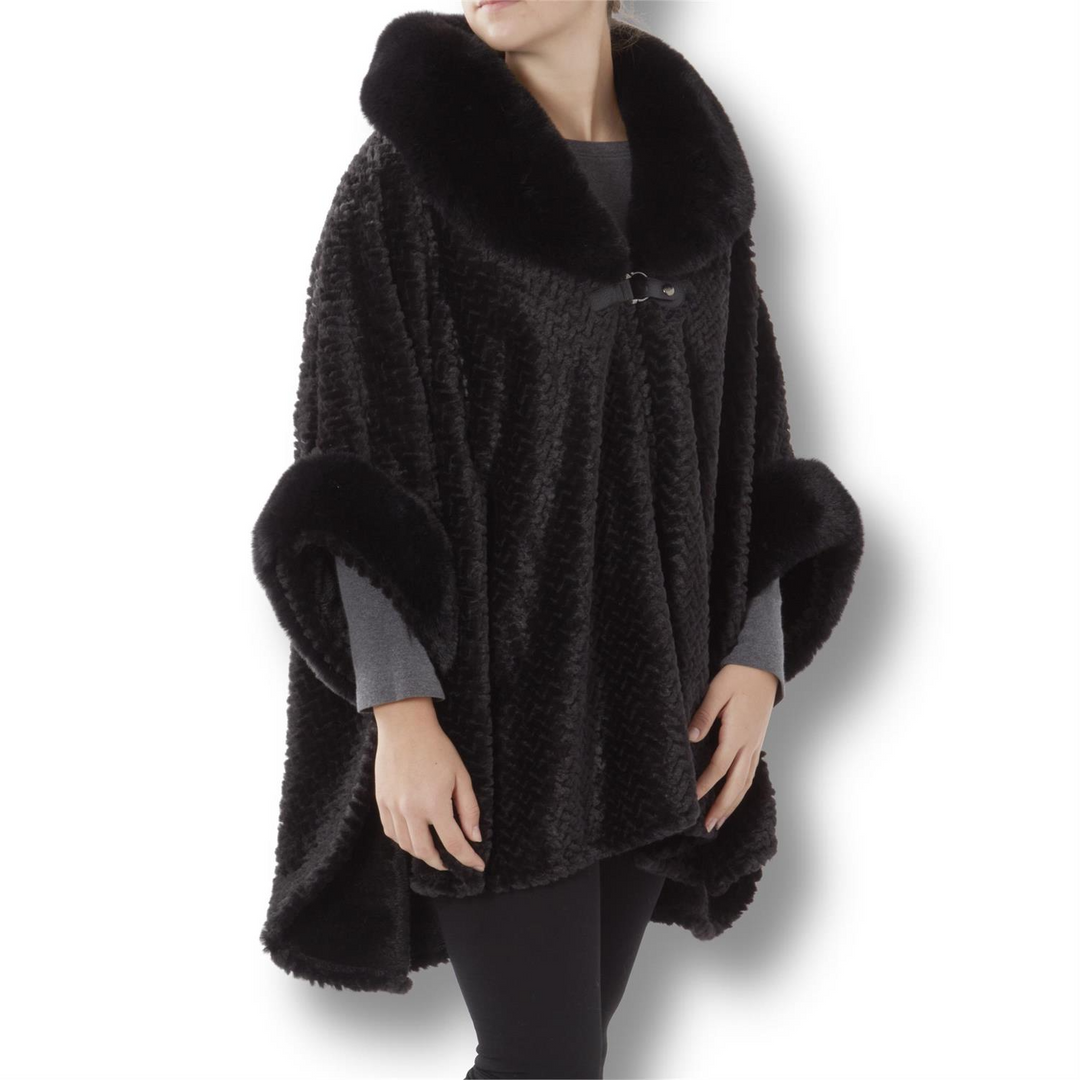 Black Chevron Faux Fur Cape