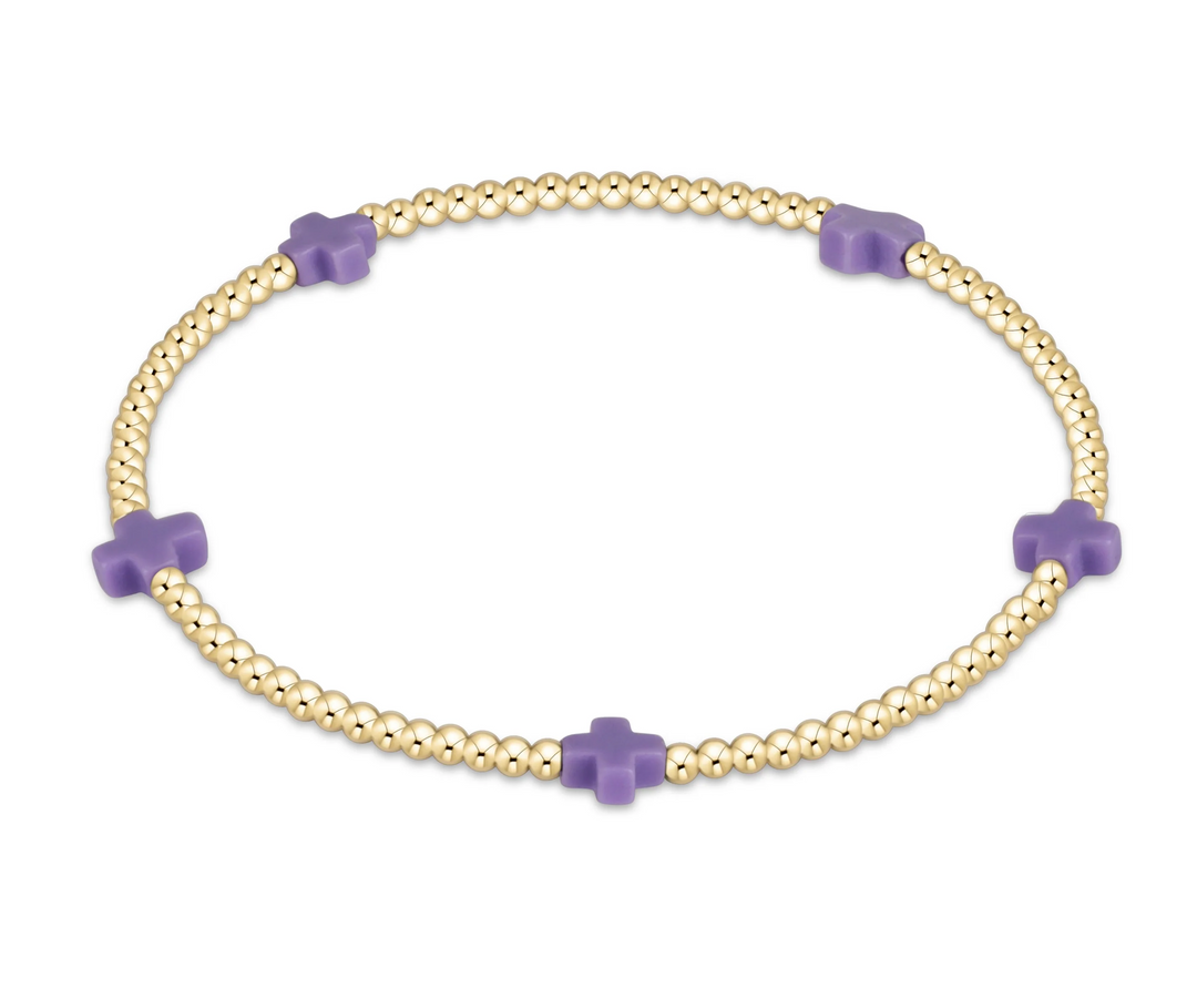 Signature Cross Small 2mm Gold Bracelet - Purple