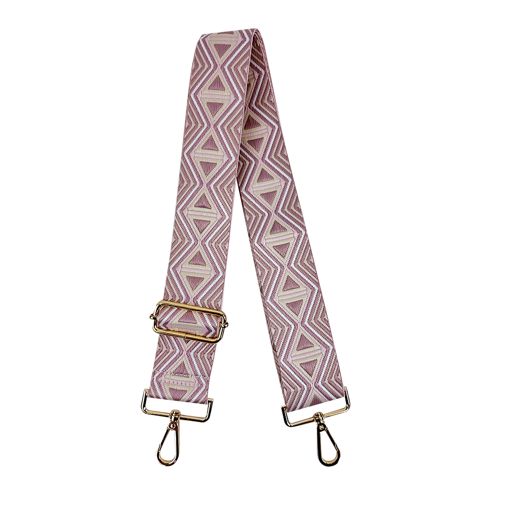 Quad Triangle Embroidered Bag Strap - Light Pink/White/Tan