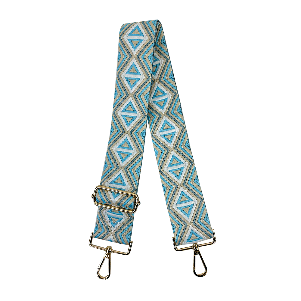 Quad Triangle Embroidered Bag Strap - Turquoise/White