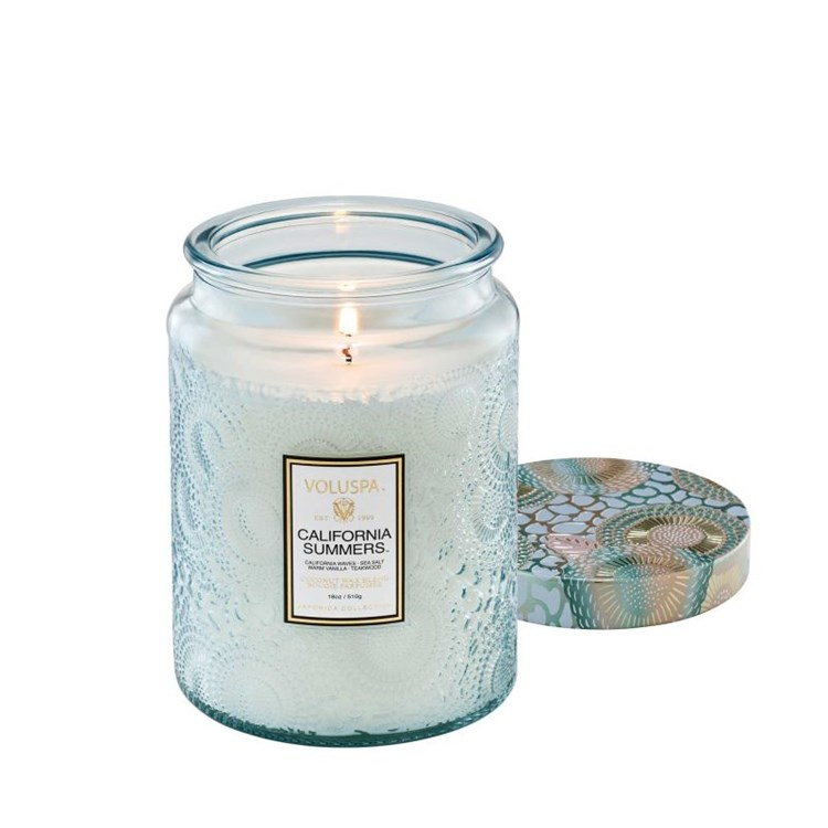 California Summers - Large Embossed Glass Candle With Lid