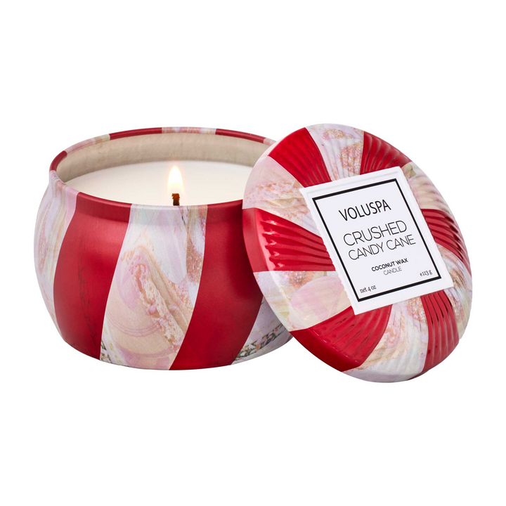 Crushed Candy Cane - 4 Oz Mini Decorative Tin Candle