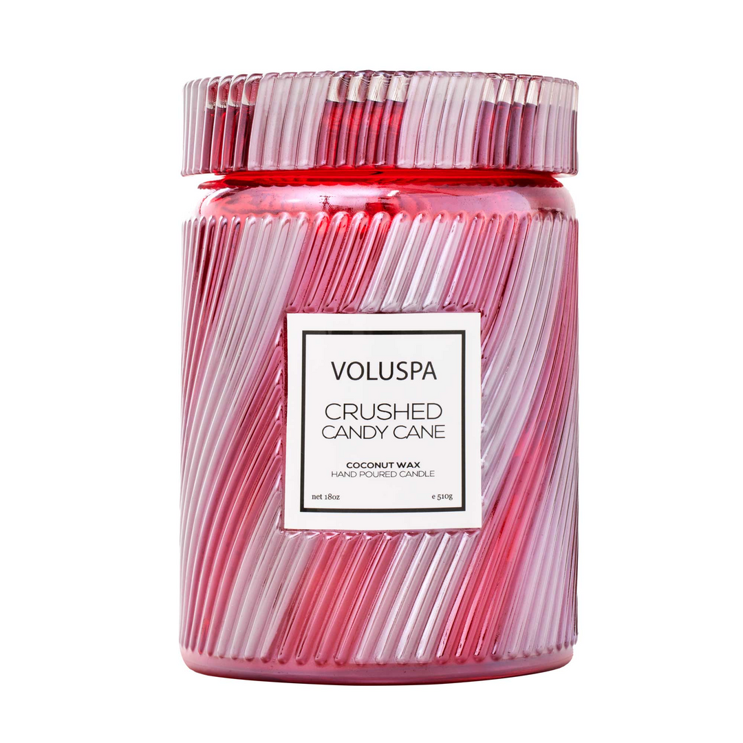 Crushed Candy Cane - Large Embossed Glass Candle With Lid