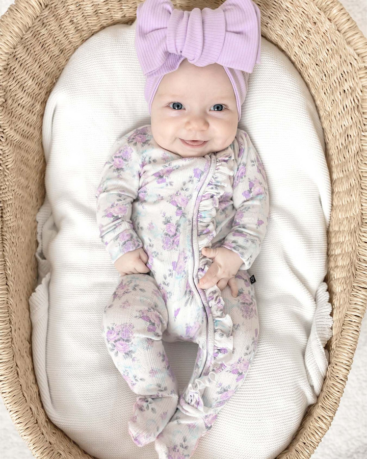 Etta Pointelle Ruffled Zippered Footie
