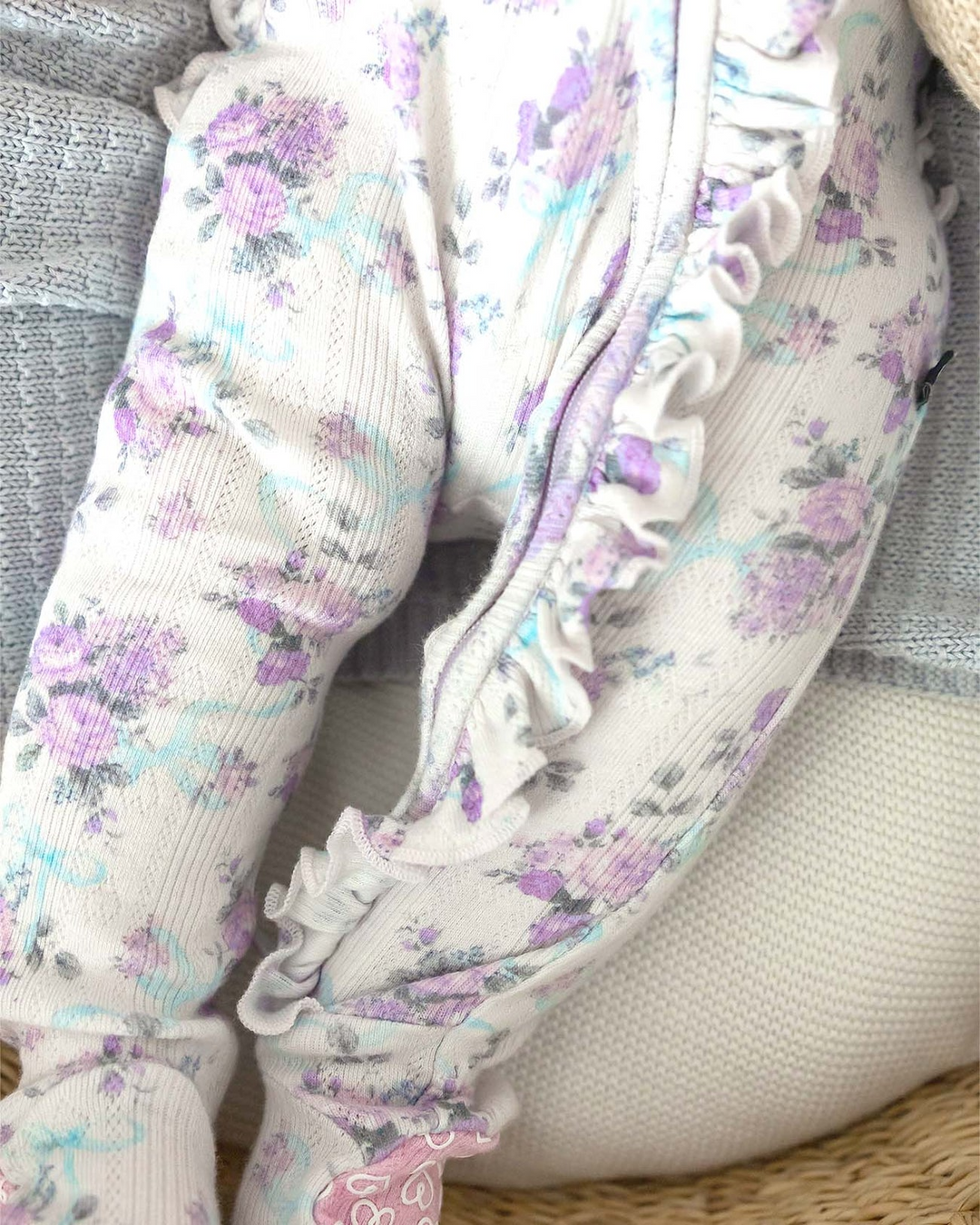 Etta Pointelle Ruffled Zippered Footie