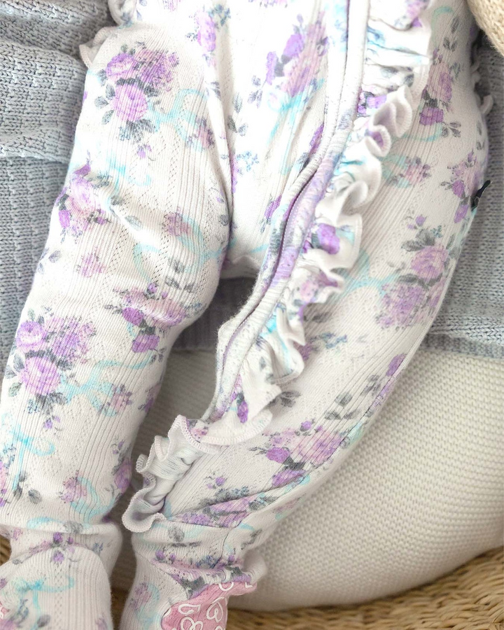 Etta Pointelle Ruffled Zippered Footie