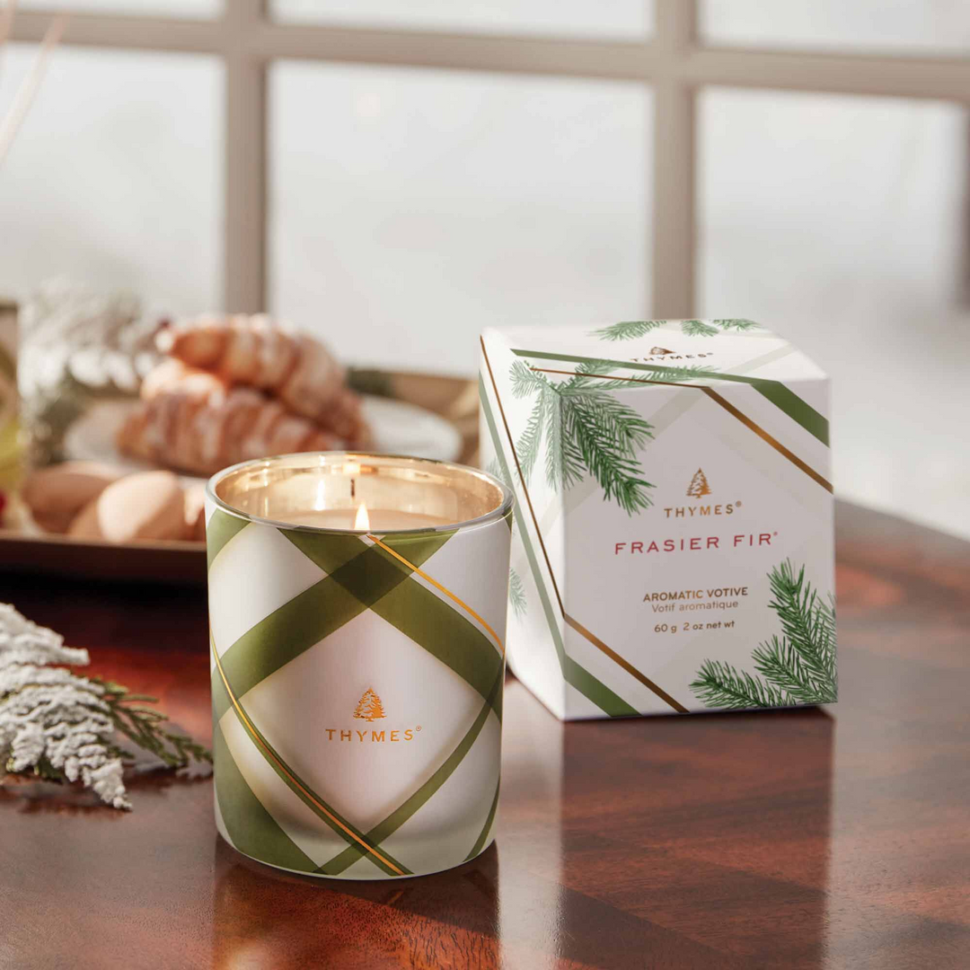 Frasier Fir Frosted Plaid Votive Candle