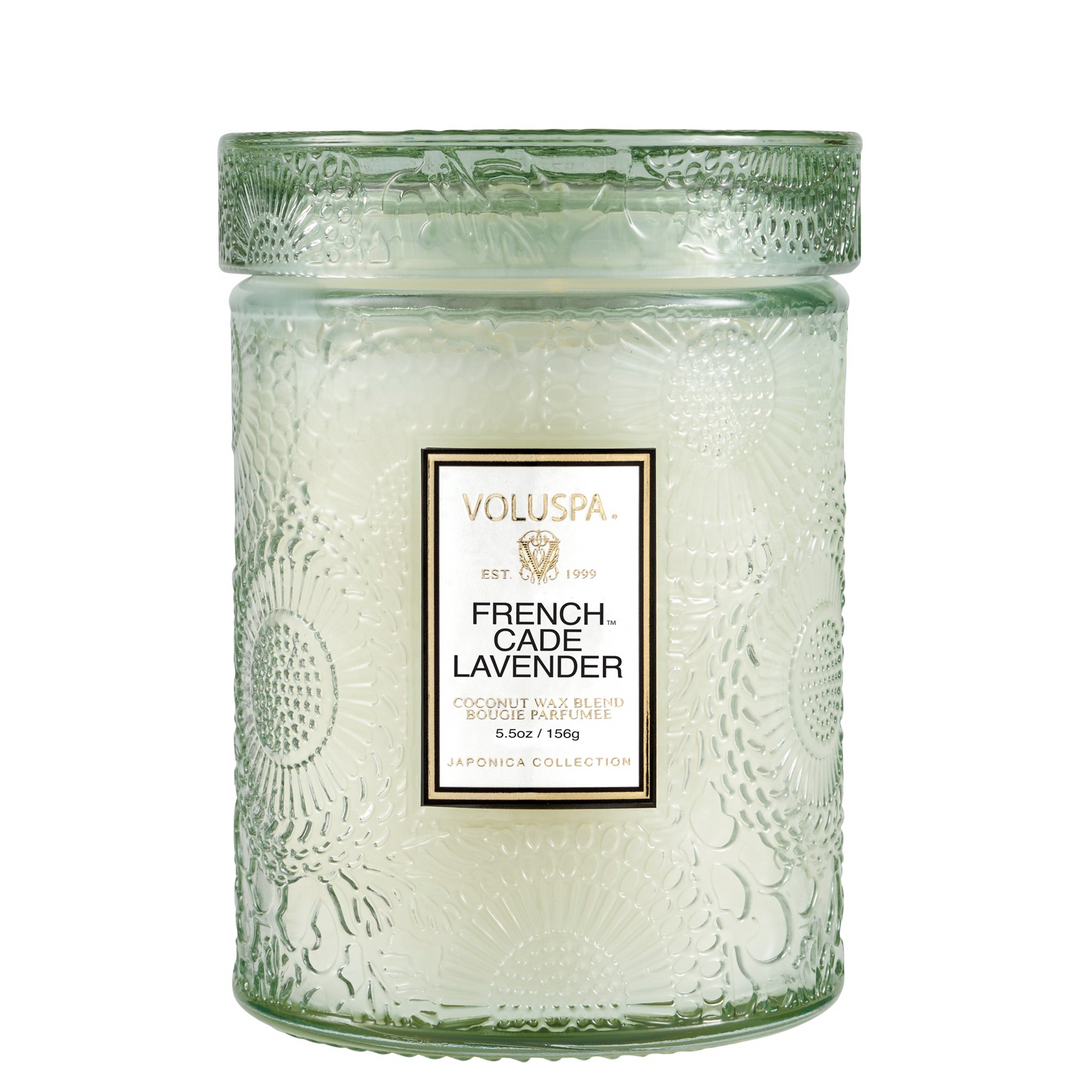 French Cade Lavender - 5.5 Oz Embossed Glass Jar Candle With Lid