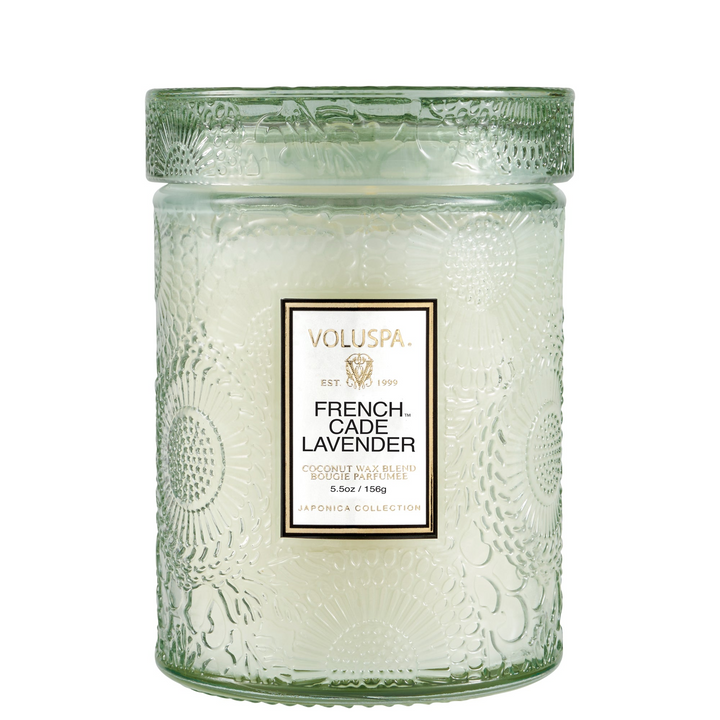 French Cade Lavender - 5.5 Oz Embossed Glass Jar Candle With Lid