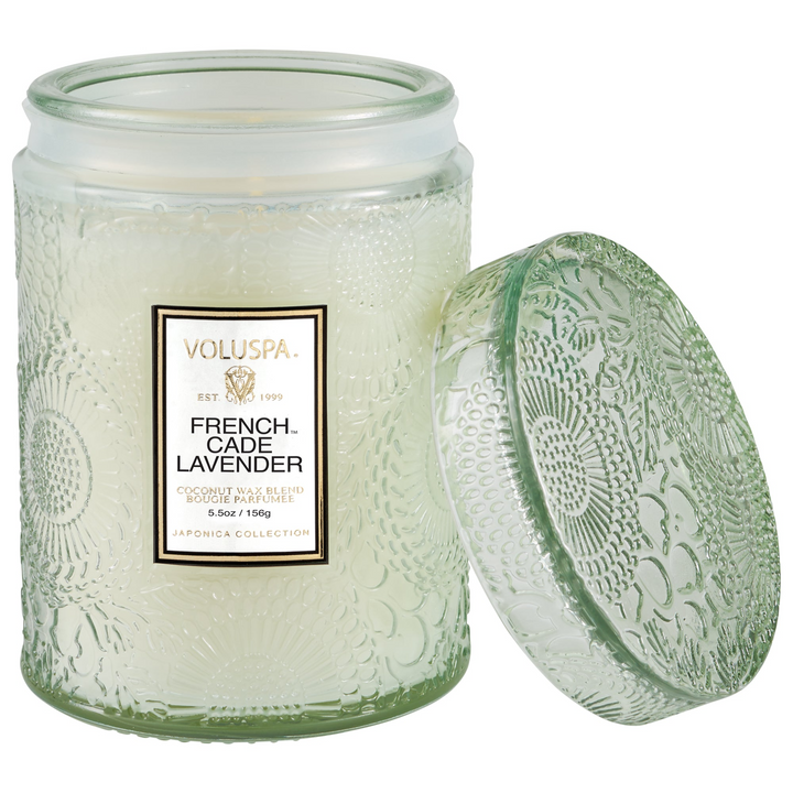 French Cade Lavender - 5.5 Oz Embossed Glass Jar Candle With Lid