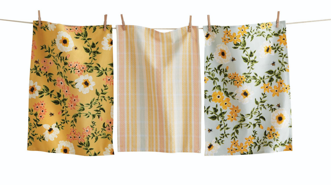 Bee Floral Dishtowel Set of 3