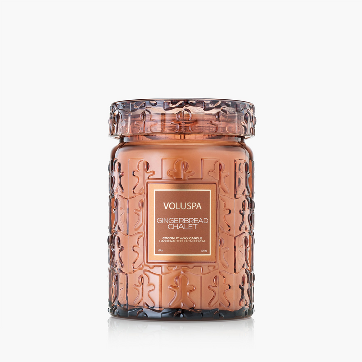 Gingerbread Chalet - Large Embossed Glass Candle With Lid