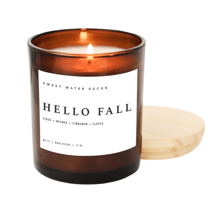 Hello Fall Soy Candle - Amber Jar 11 Oz