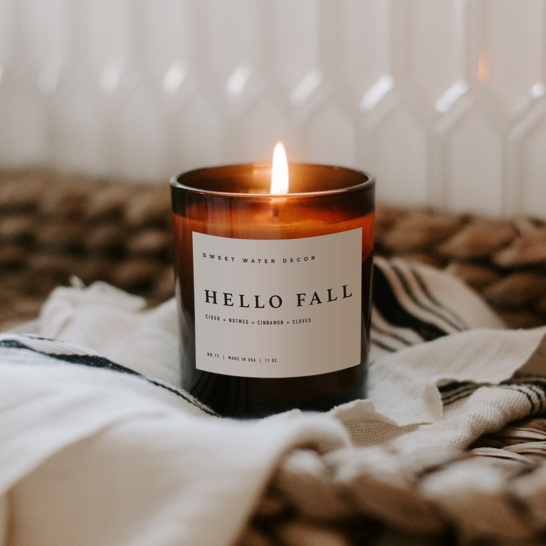 Hello Fall Soy Candle - Amber Jar 11 Oz