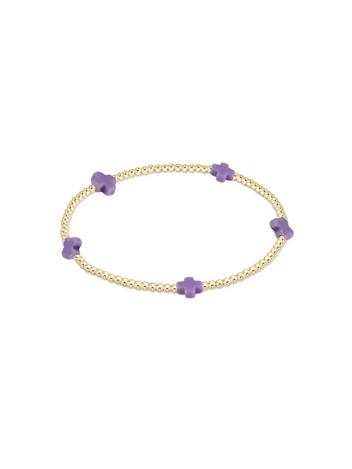 Signature Cross Small Gold Pattern 2mm Bead Bracelet - Purple