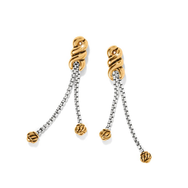 Interlok Twist Double Chain Post Drop Earrings - Silver/Gold