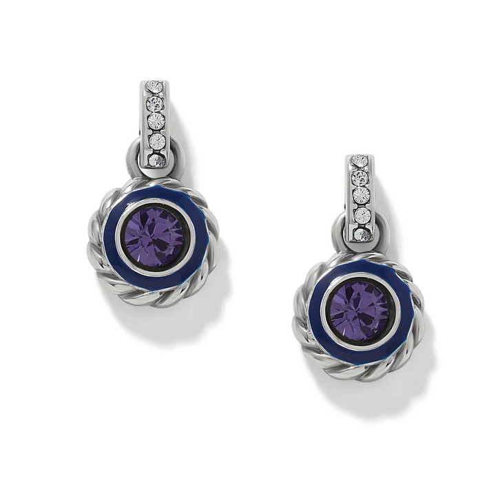 Halo Gemma Petite Round Post Drop Earrings - Silver/Tanzanite
