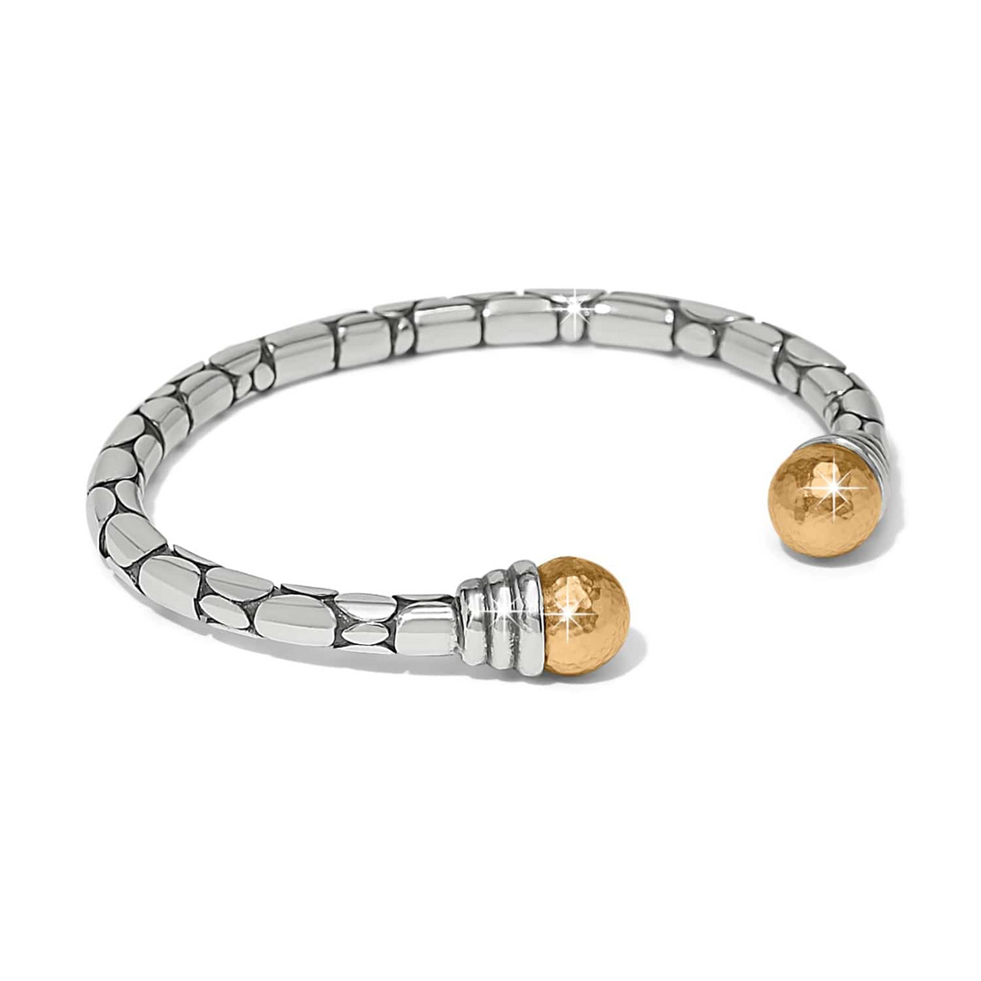 Pebble Link Two Tone Open Flex Cuff Bracelet