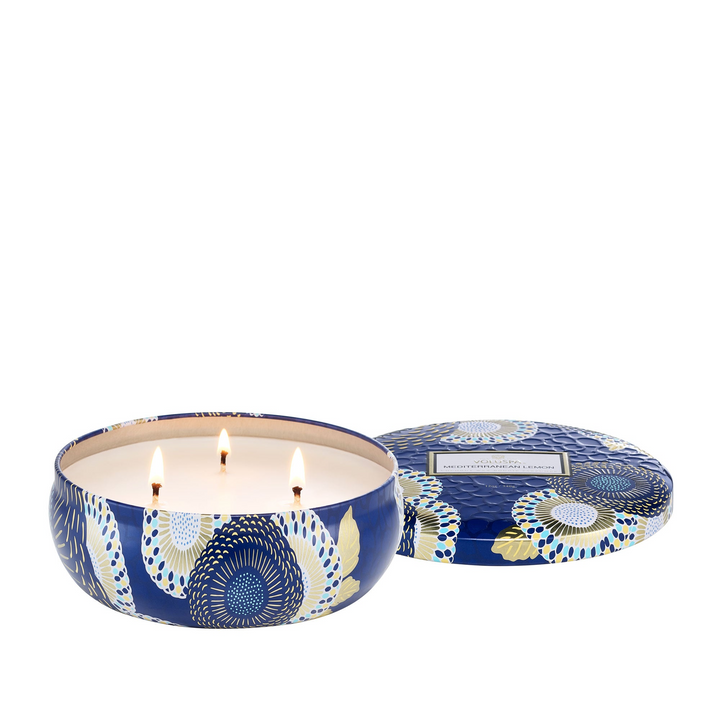 Mediterranean Lemon - 3 Wick Candle In Decorative Tin