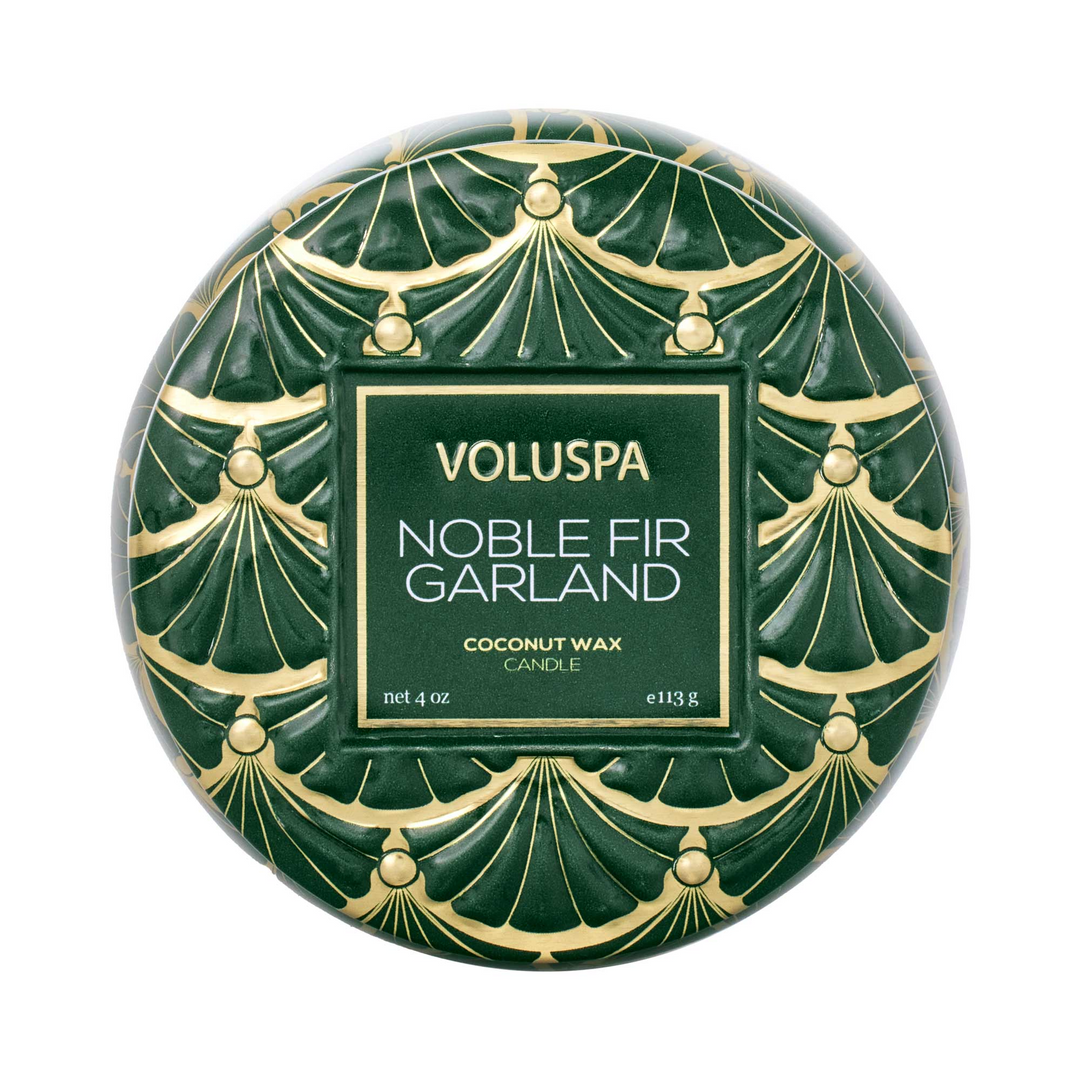 Noble Fir Garland - 4 Oz Mini Decorative Tin Candle