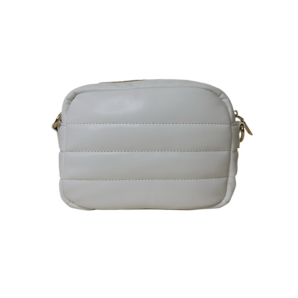 Sadie Quilted Faux Leather Zip Top Messenger - White