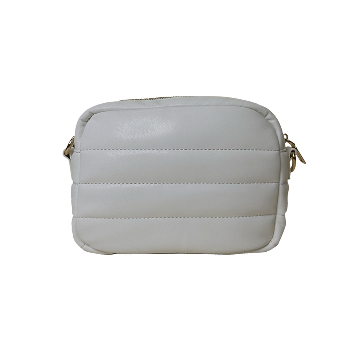 Sadie Quilted Faux Leather Zip Top Messenger - White