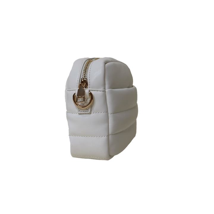 Sadie Quilted Faux Leather Zip Top Messenger - White