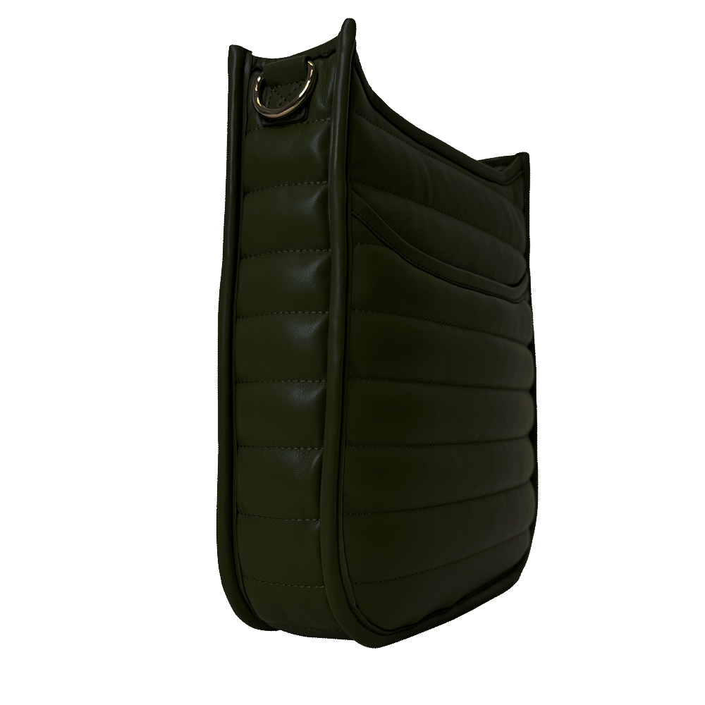 Sarah Quilted Faux Leather Messenger - Army