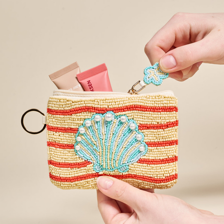 Handcrafted Beaded Pouch - Seashell
