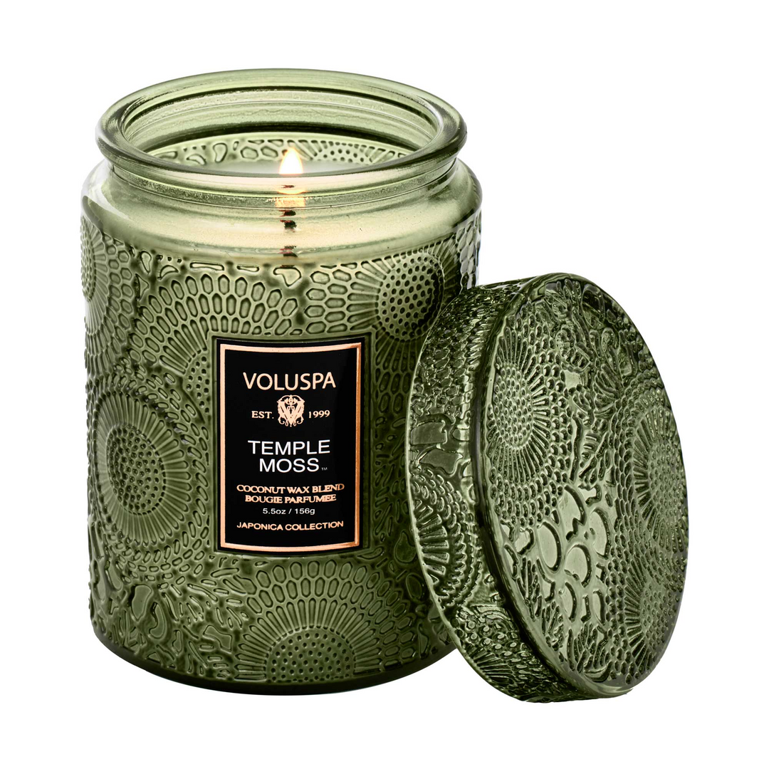 Temple Moss - 5.5 Oz Embossed Glass Jar Candle With Lid