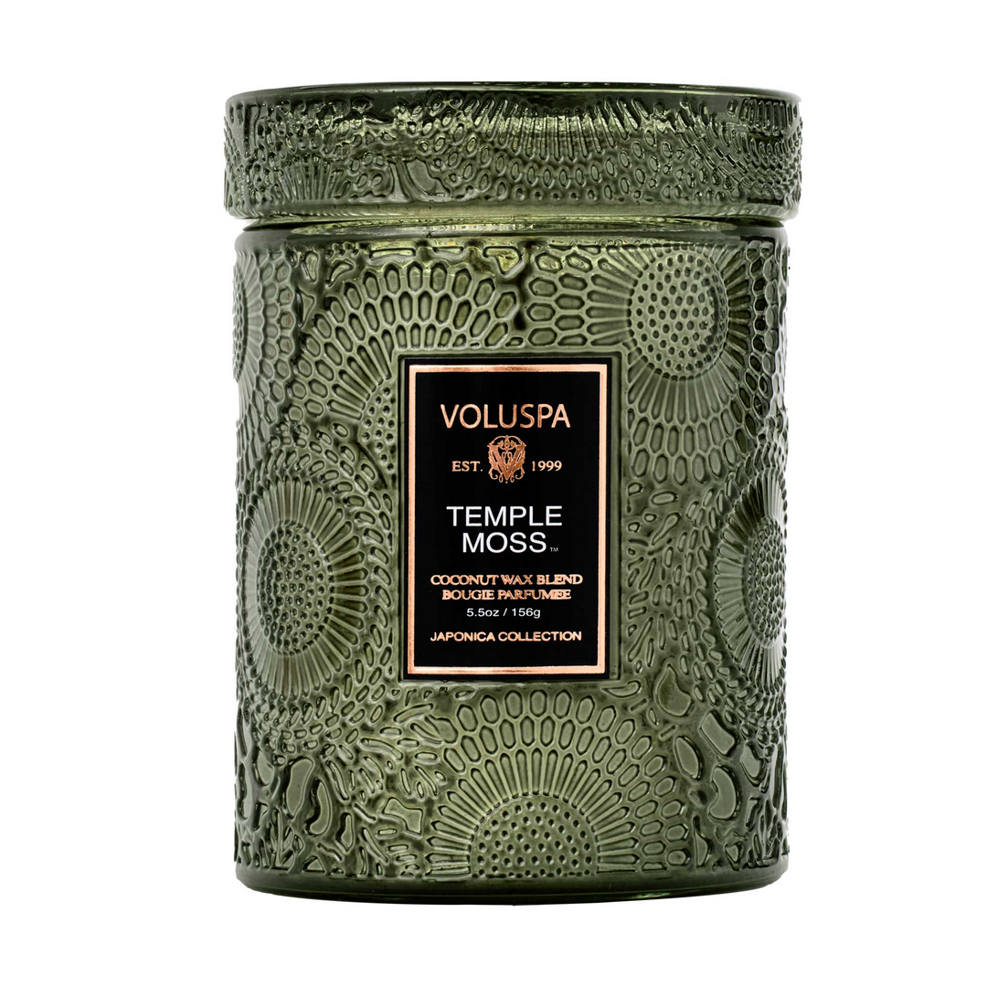 Temple Moss - 5.5 Oz Embossed Glass Jar Candle With Lid