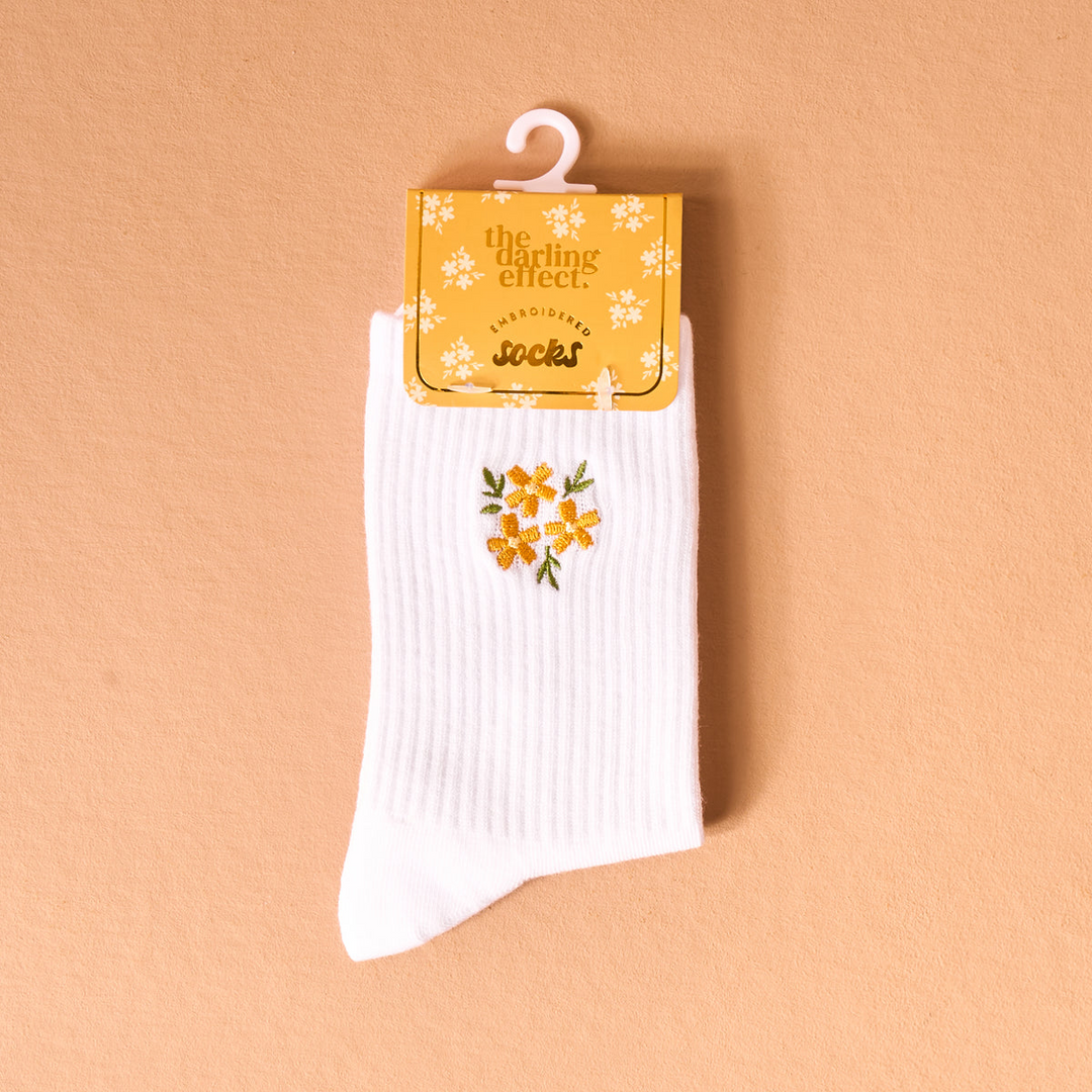 Embroidered Crew Socks - Floral Yellow Embroidered Crew Socks - Floral Yellow