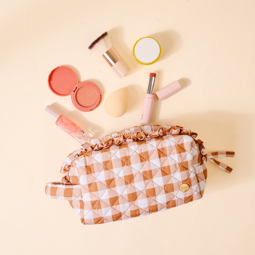 Essentials Quilted Cosmetic Pouch - Maple Gingham