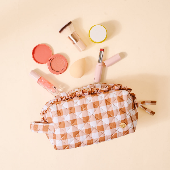Essentials Quilted Cosmetic Pouch - Maple Gingham