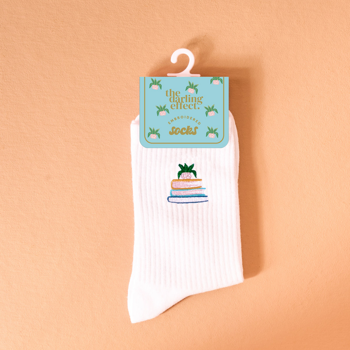 Embroidered Crew Socks - Book Nook