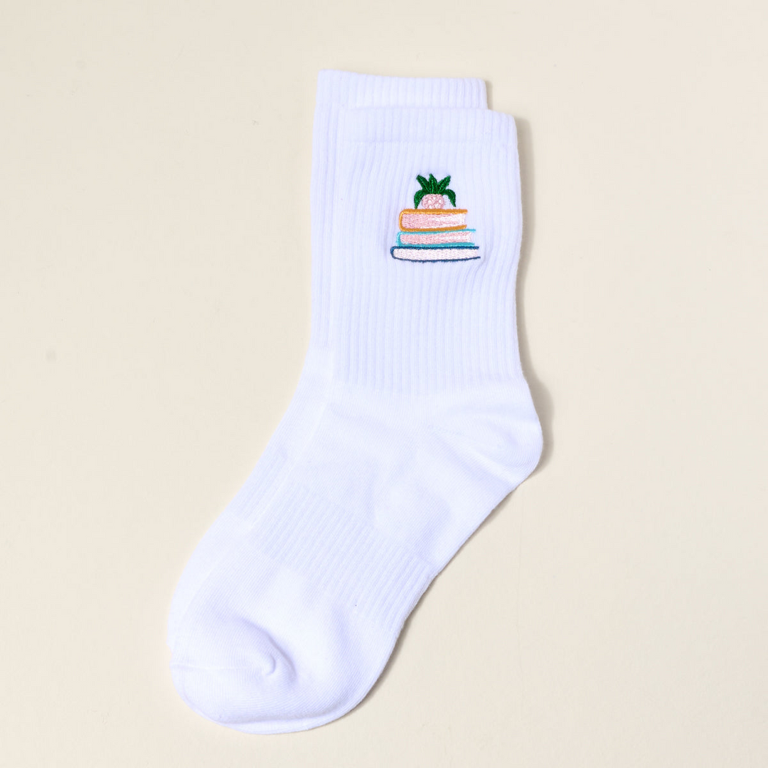 Embroidered Crew Socks - Book Nook