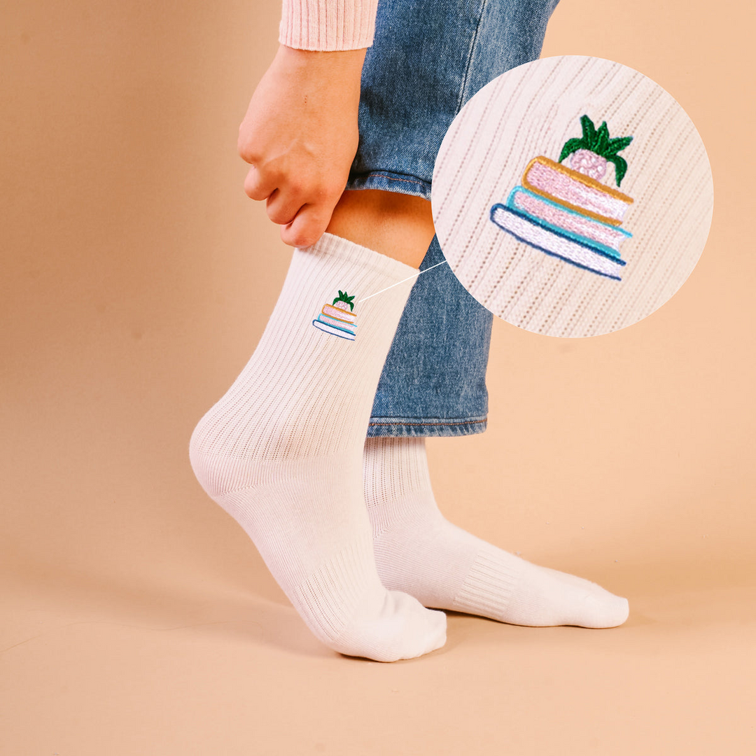 Embroidered Crew Socks - Book Nook