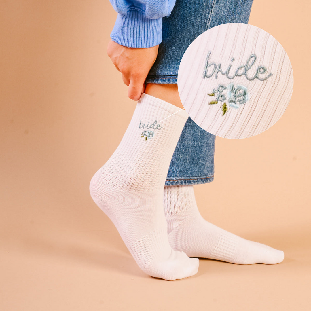 Embroidered Crew Socks - Bride