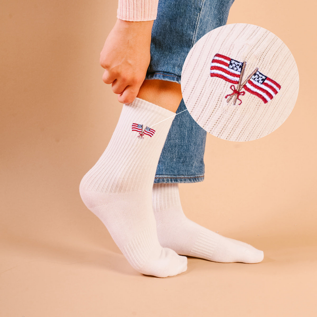 Embroidered Crew Socks - American Flags
