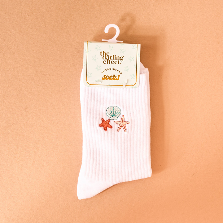 Embroidered Crew Socks - Seashells