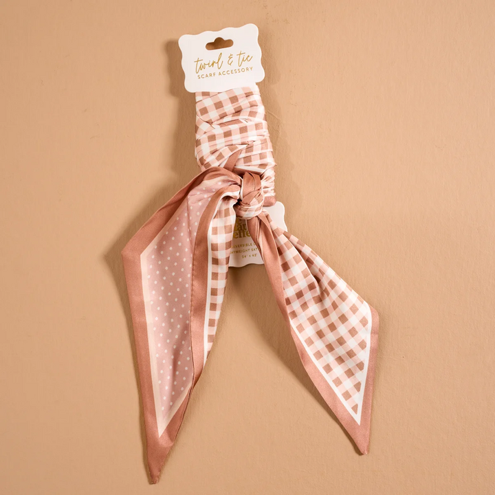 Twirl & Tie Scarf Accessory - Gingham Tan