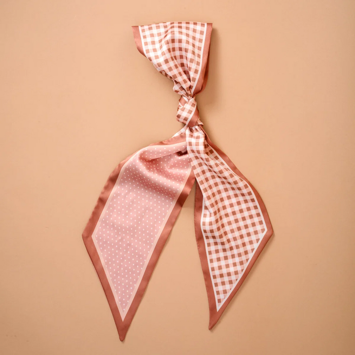 Twirl & Tie Scarf Accessory - Gingham Tan