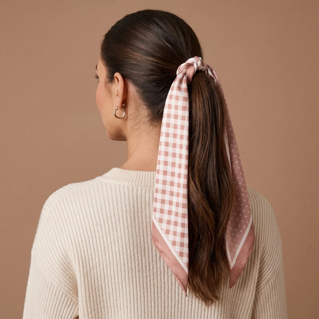 Twirl & Tie Scarf Accessory - Gingham Tan