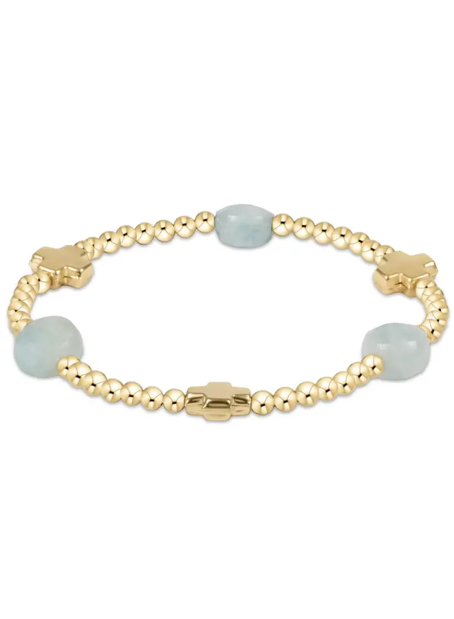 Signature Cross Admire Gold Pattern 3mm Bead Bracelet - Aquamarine