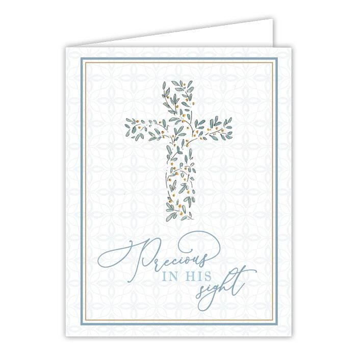 Greeting Card - Precious In His Sight Blue Handpainted Floral Cross