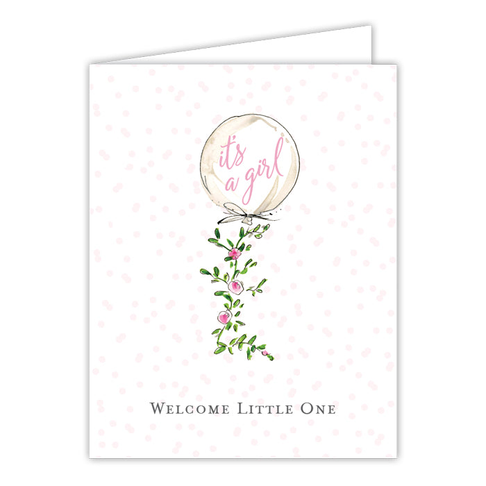 Greeting Card - It's A Girl Welcome Little One Handpainted Balloon