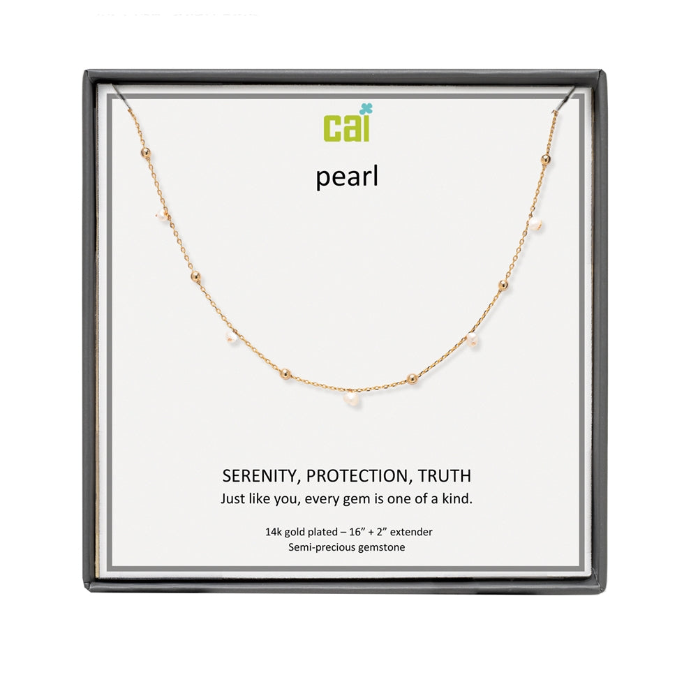 Gold Pearl Satellite Gemstone Necklace