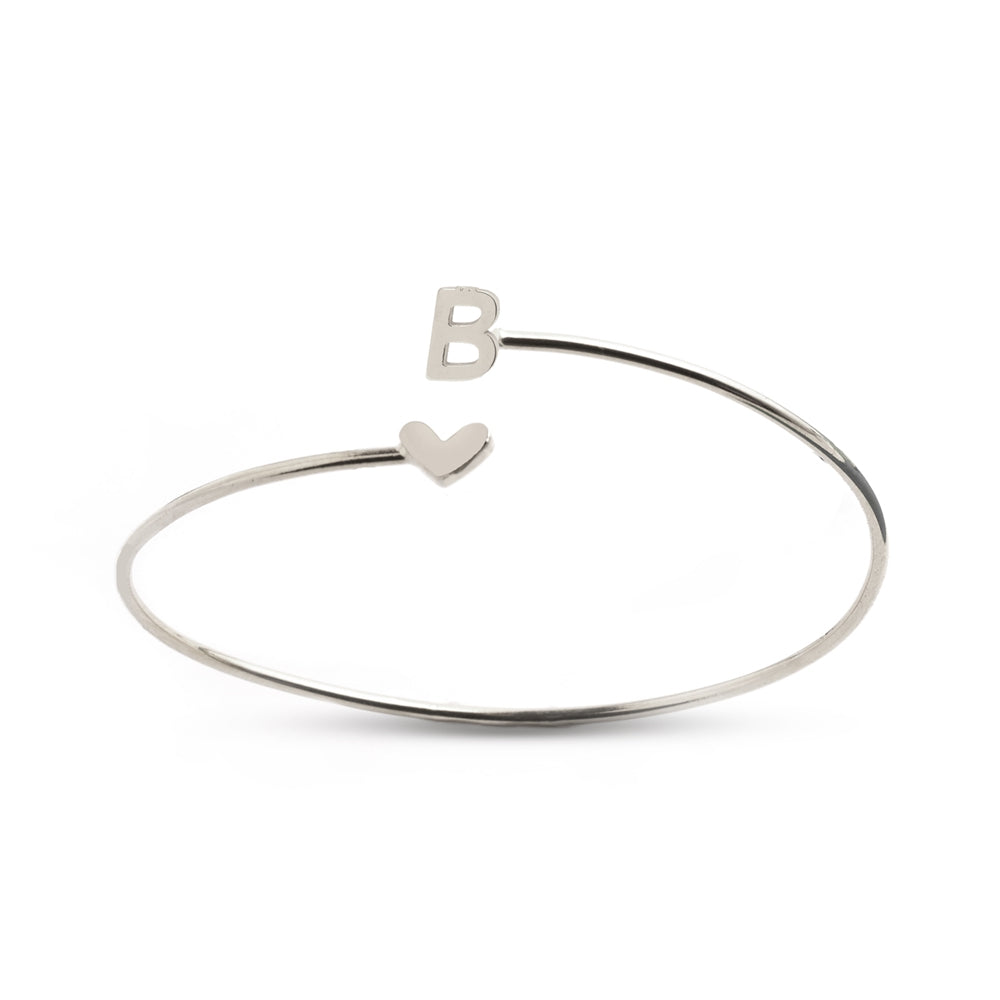 Silver Heart + Initial Bangle