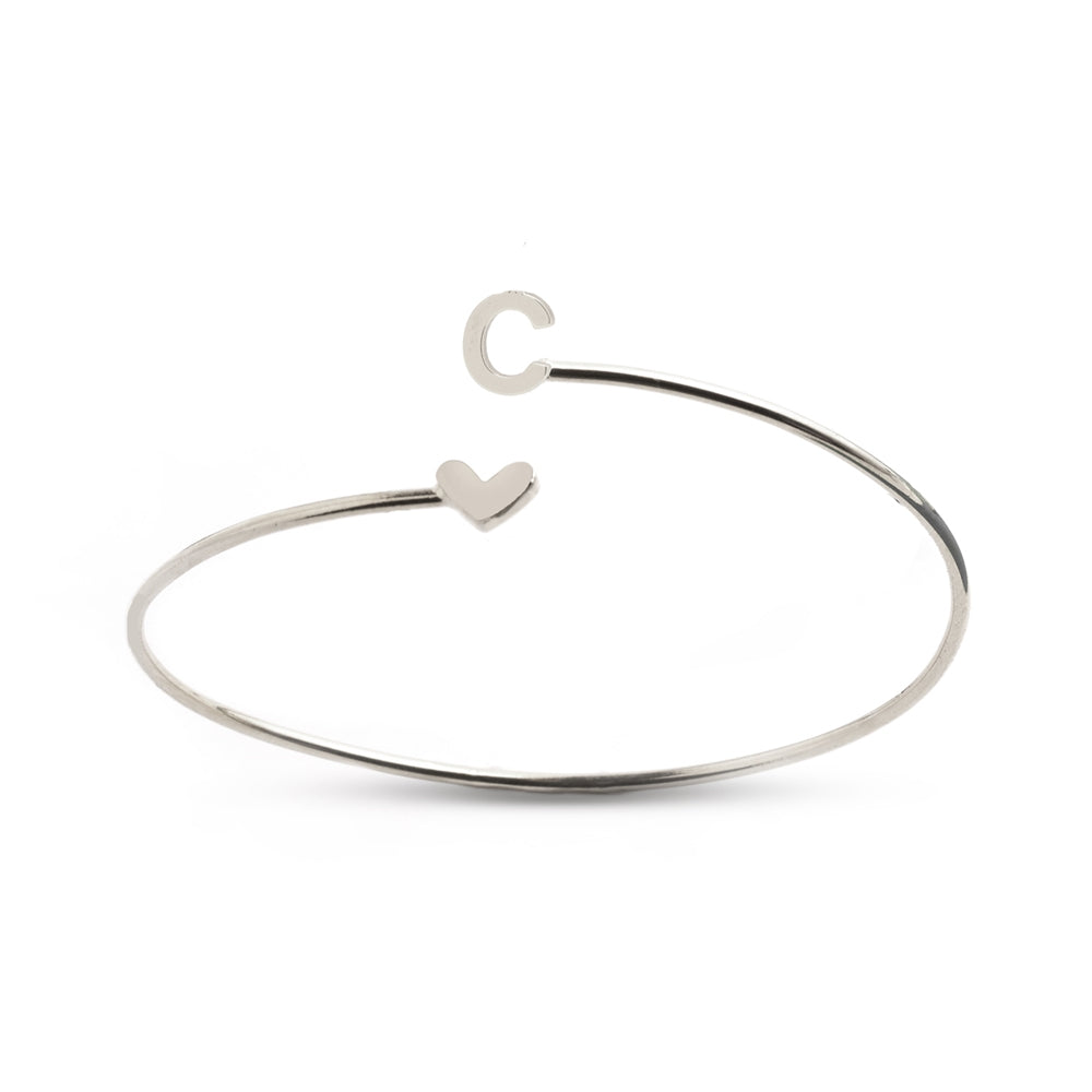 Silver Heart + Initial Bangle