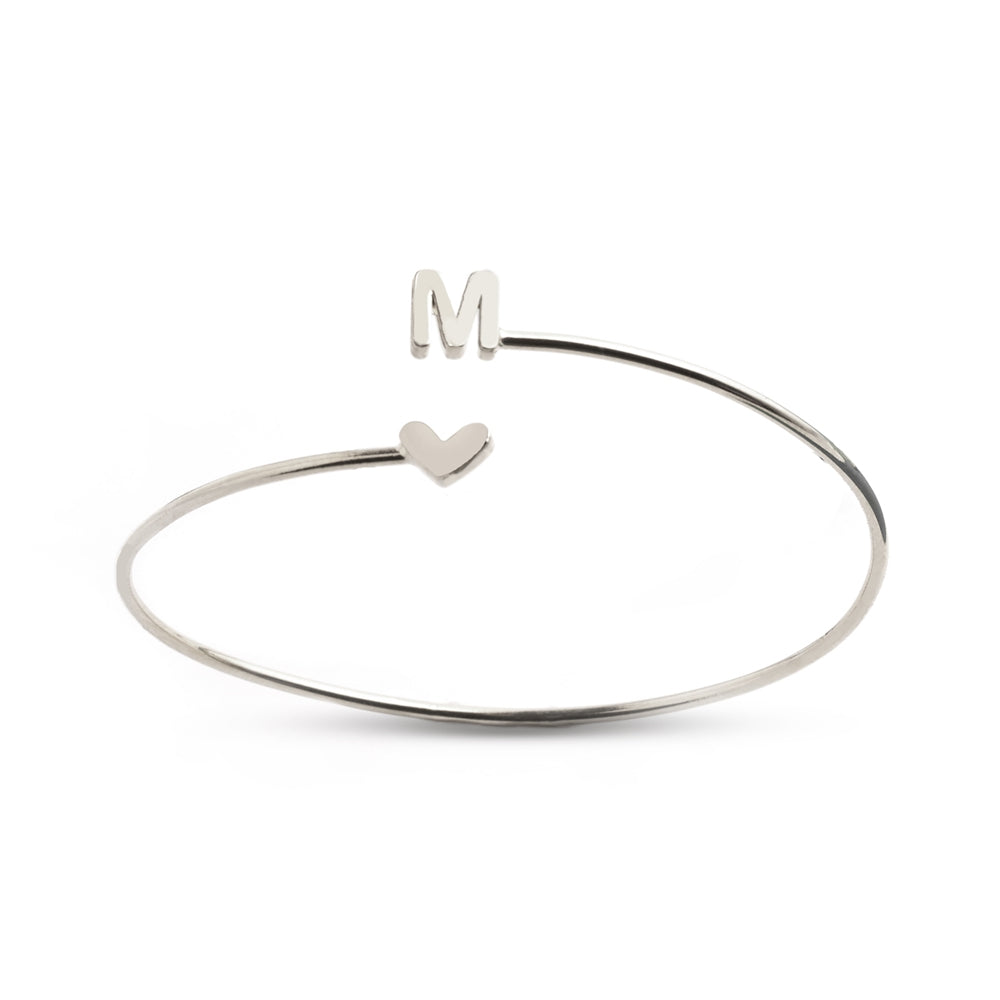 Silver Heart + Initial Bangle